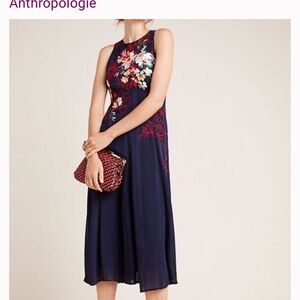 Anthropologie Tanzine Embroidered Midi Dress